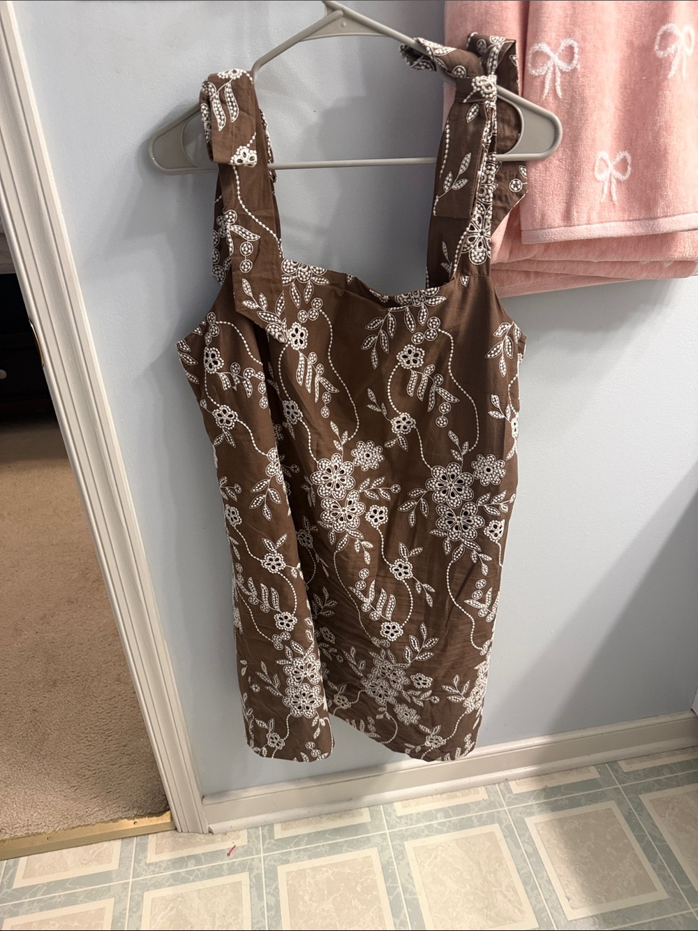 Preowned LOFT Brown Floral Tie-Shoulder bow Sundress 14